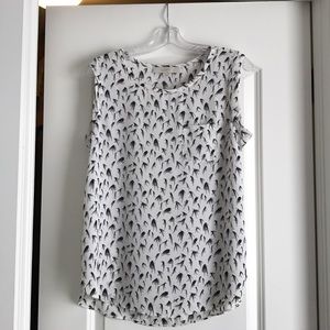 Flowy, white and blue LOFT top.